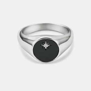 Onyx North Star Signet Ring (Silver)