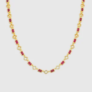 Red Gemstone Clover Necklace (Gold)