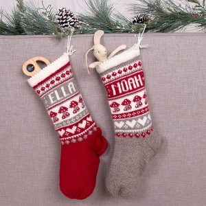 Stickade Julstrumpor Svamp och valfria namn – garnpaket i Bluum Pure Eco Baby Wool