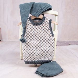 Stickat set Kalasväst m/byxa och tomteluva – garnpaket i Bluum Soft Merino Ull