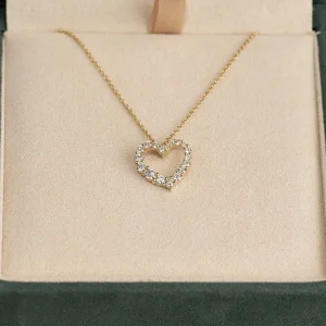 GRADUATING CURVED HEART LAB-DIAMOND PENDANT - 0.45ct - YG