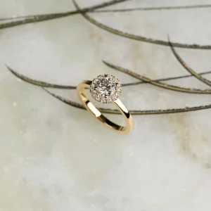 SIMPLE ROUND HALO LAB-DIAMOND RING - 1.0ct - YG