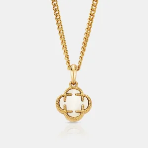 White Clover Stone Pendant (Gold)